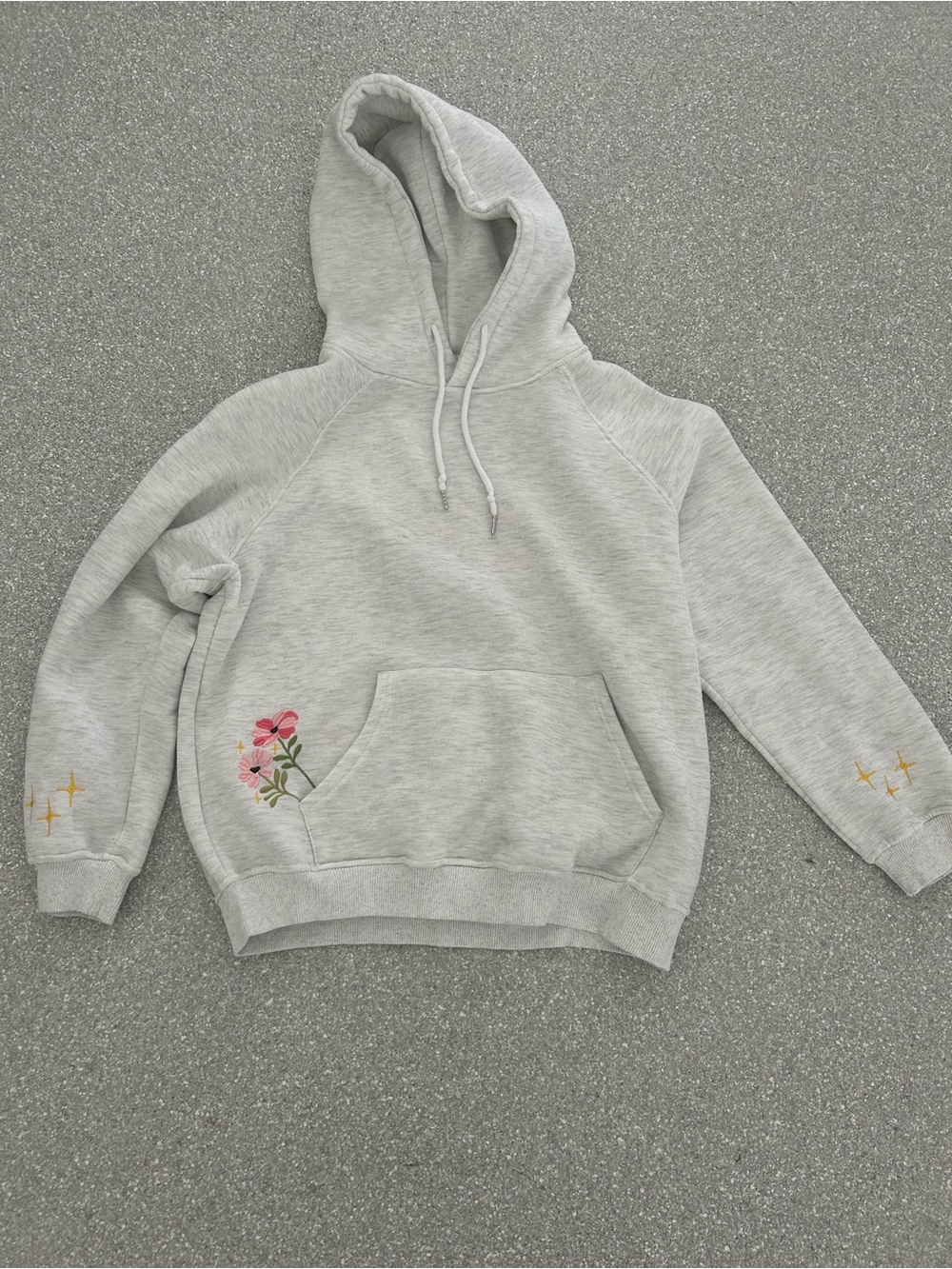 NWOT No Brand Women’s Light Gray Hoodie with Floral Embroidery Size XS